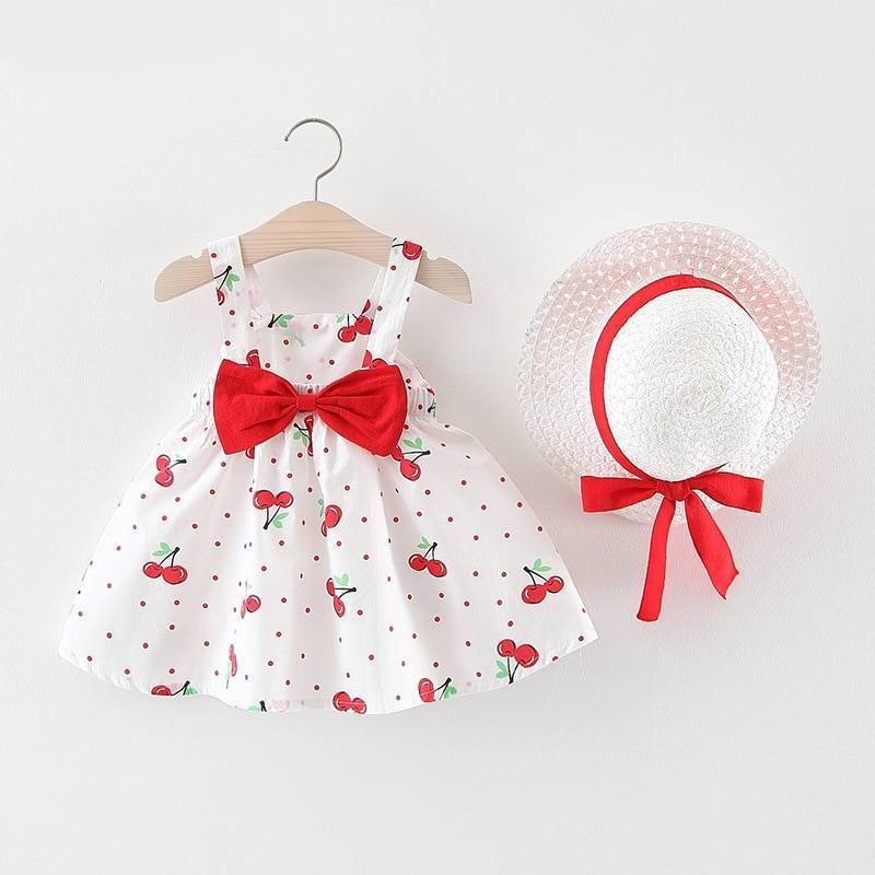 Baby Girl’s Summer Patterned Dress with Hat