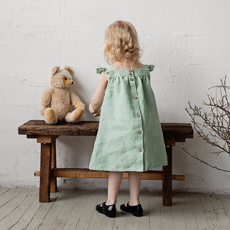Linen Dress with Buttons for Girls