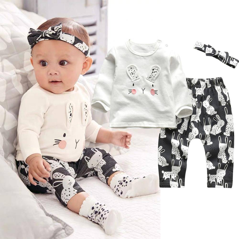 Baby Girl’s Printed Sweatshirt, Pants and Headband 3 Pcs Set