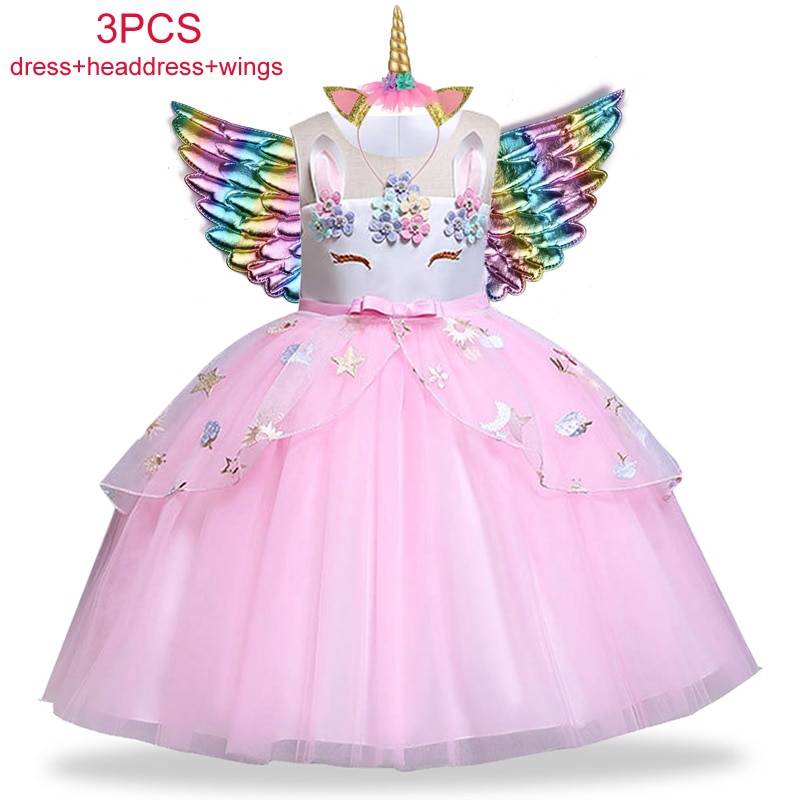 Girls Unicorn Dress with Wings Color: pink Kid Size: 7