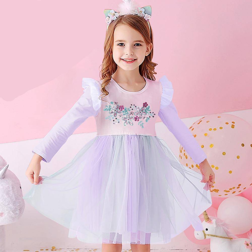 Girls Purple Flower Dress with Sequins