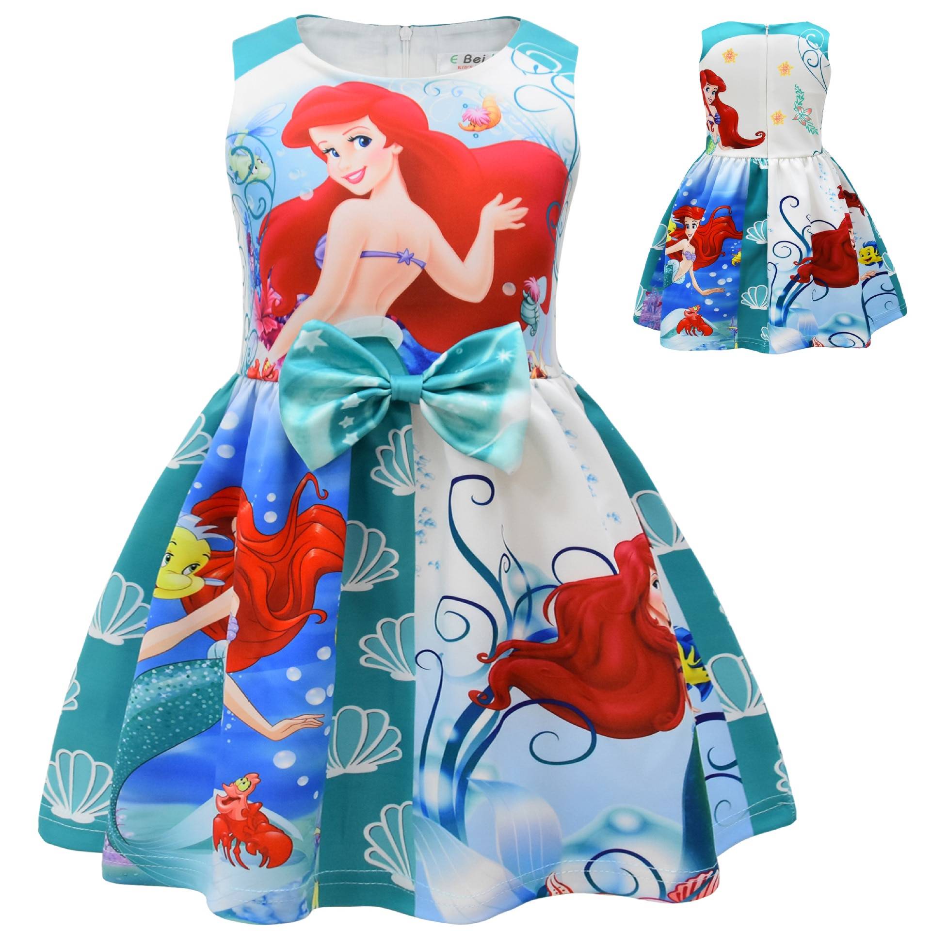 Girls Sleeveless Cartoon Mermaid Casual Dress