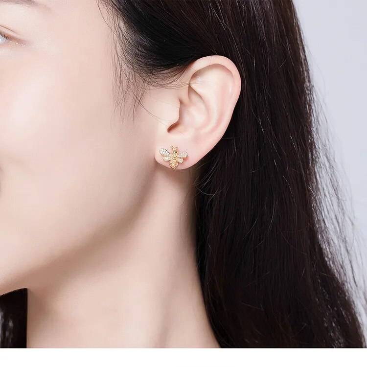 Silver Bee Shaped Earrings For Girls