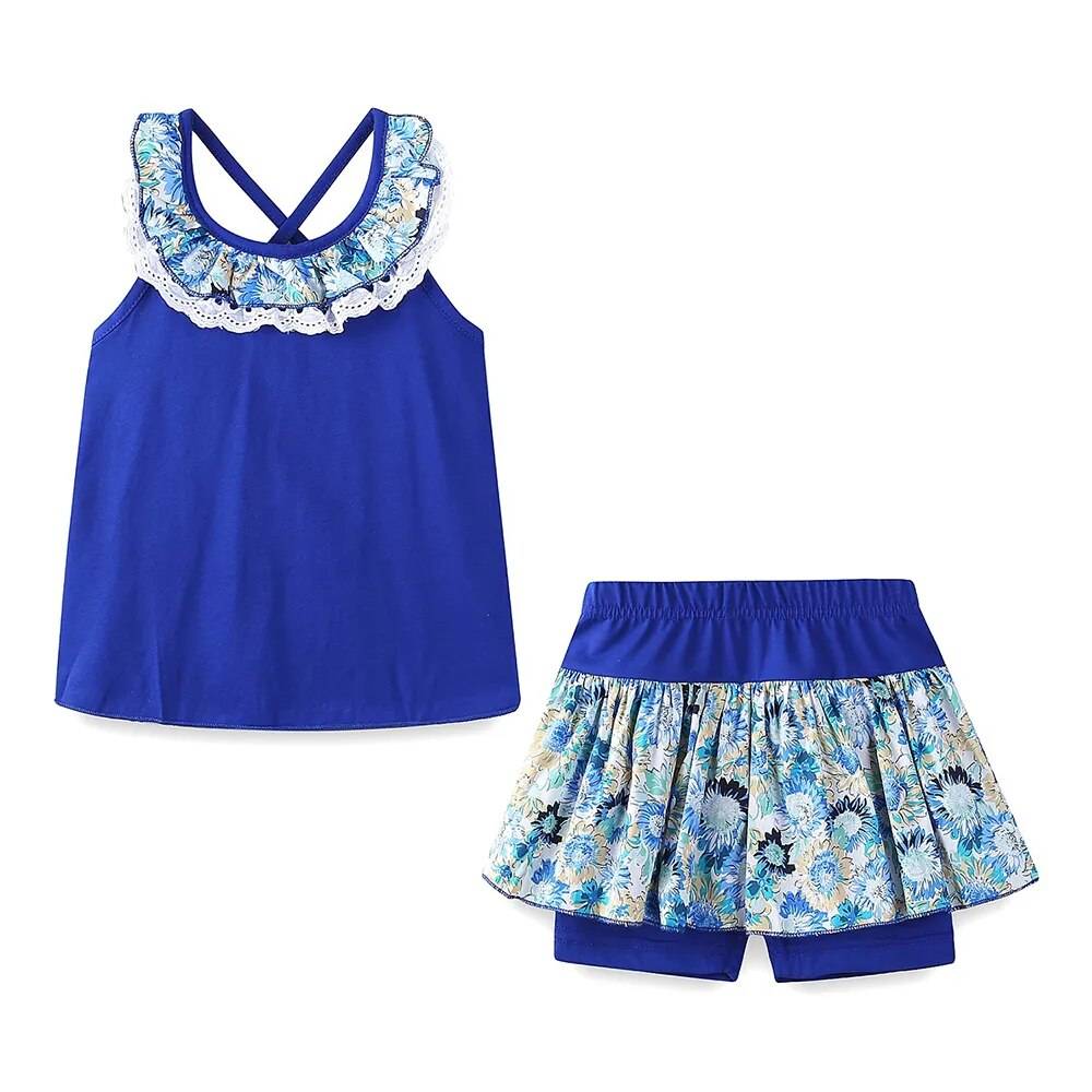 Floral Top And Skirted Shorts Set For Girls