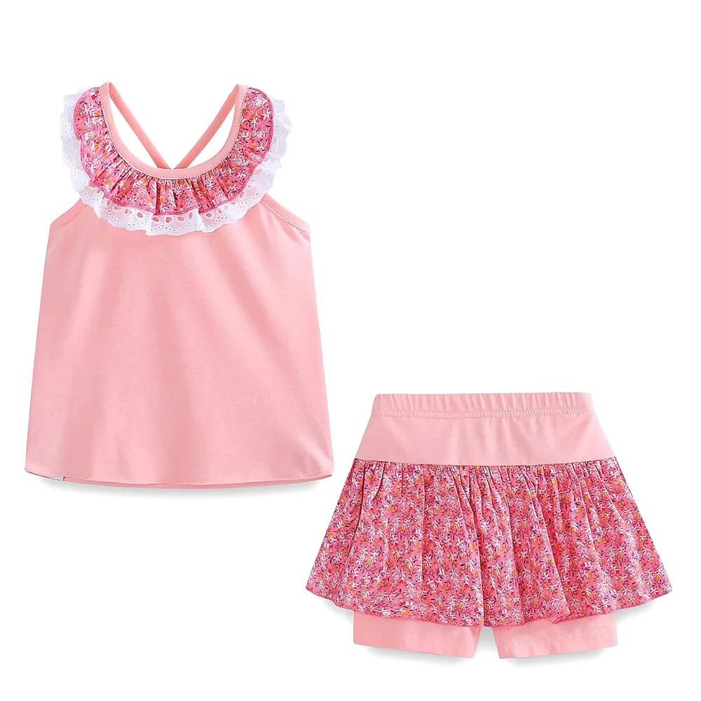 Floral Top And Skirted Shorts Set For Girls