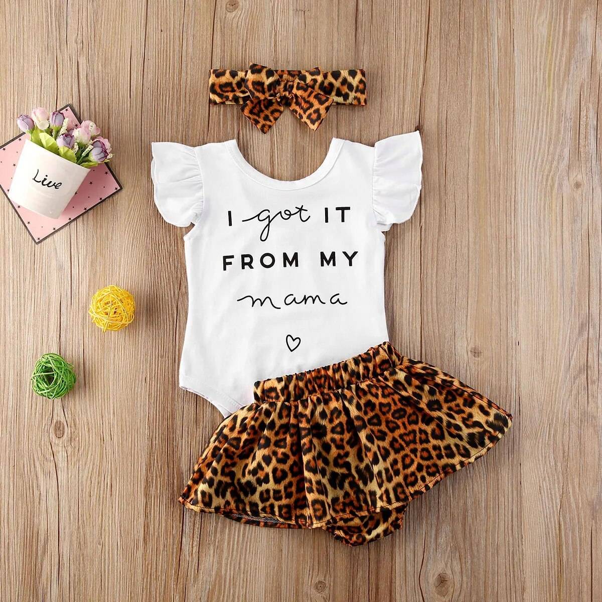 Leopard Printed Clothing Set For Girls