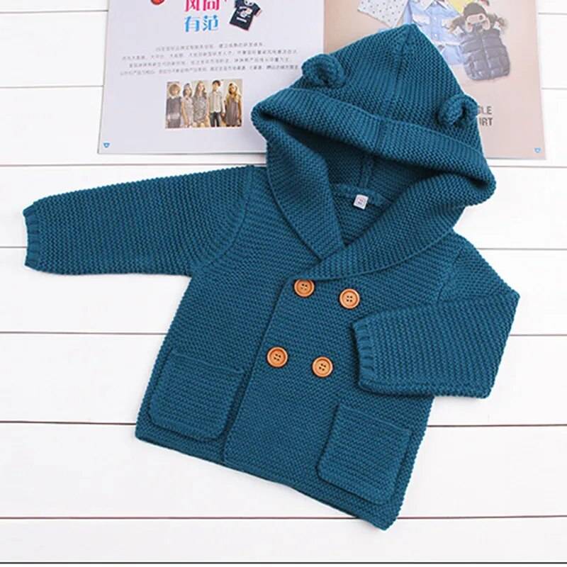 Knitted Hooded Cardigan For Baby