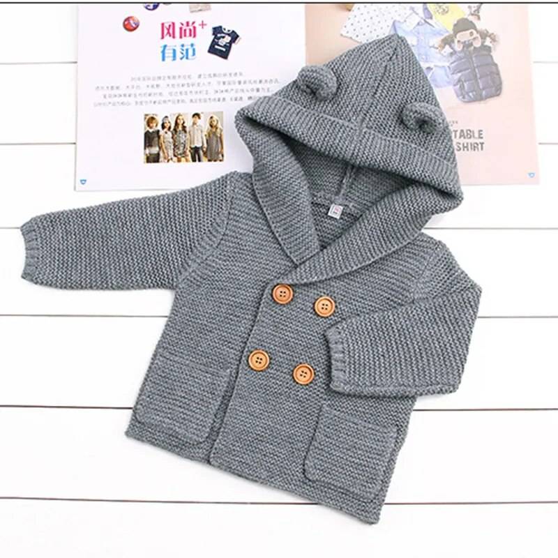 Knitted Hooded Cardigan For Baby