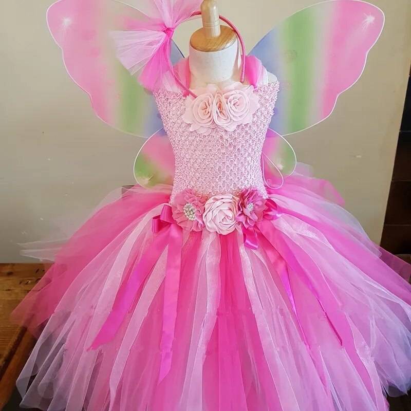 Pink Girls Fairy Flower Tutu Dress