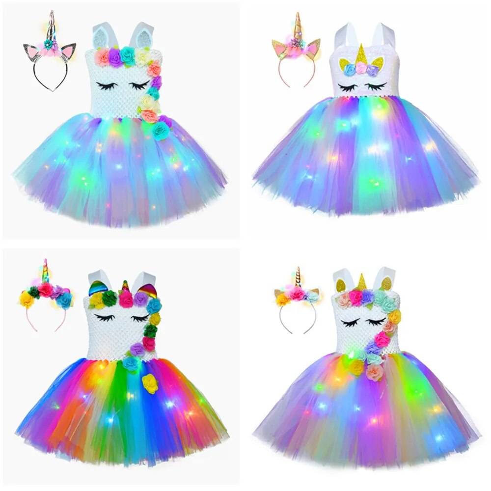 Girl Unicorn Dress With LED Lights