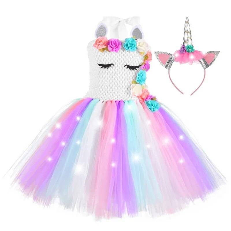 Girl Unicorn Dress With LED Lights