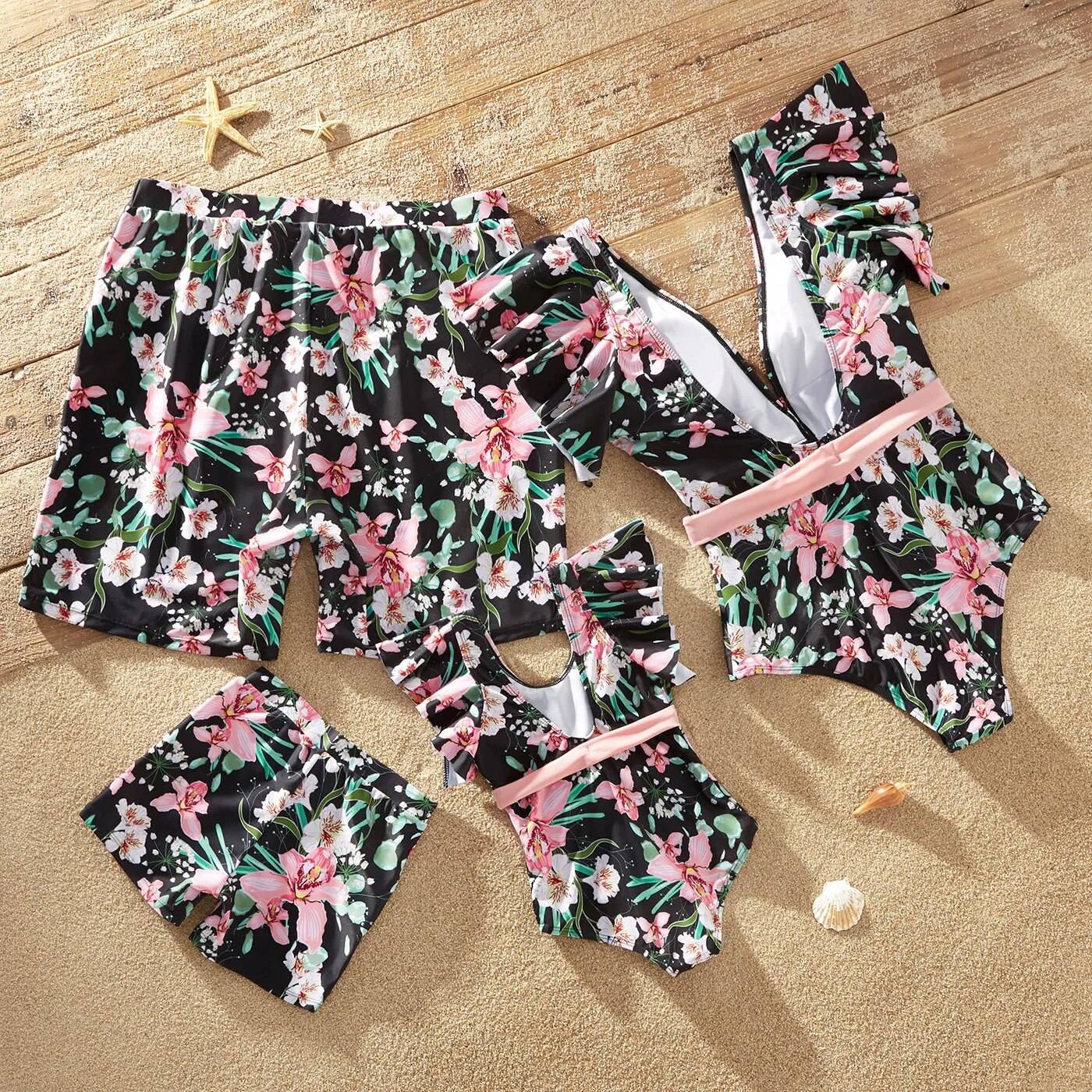 Floral Print Family Matching Swimsuits