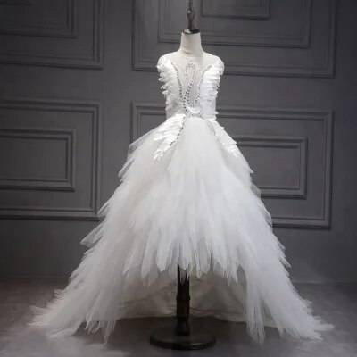 Swan Crystal Tulle Party Dress for Girls