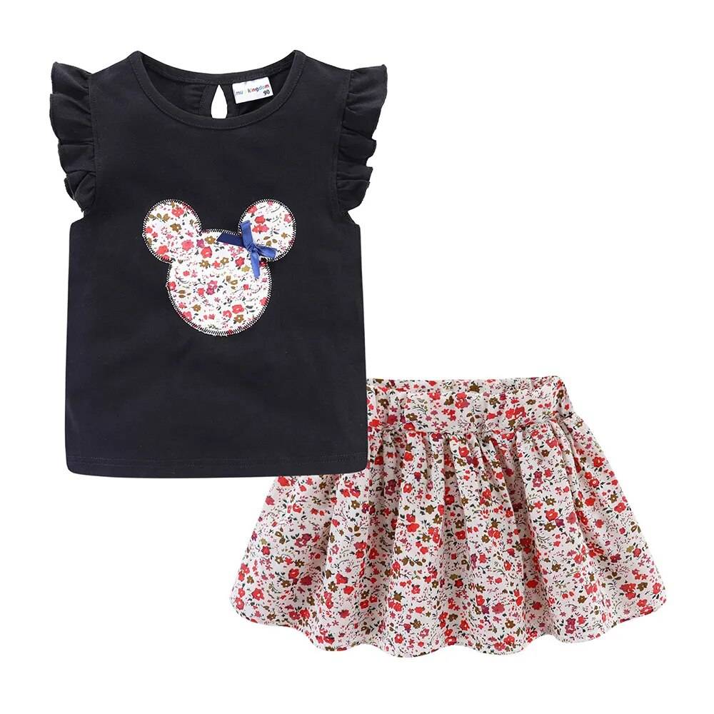 Floral Printed T-Shirt And Skirt Set For Girls