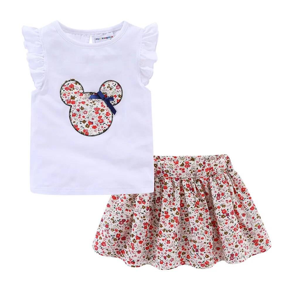 Floral Printed T-Shirt And Skirt Set For Girls